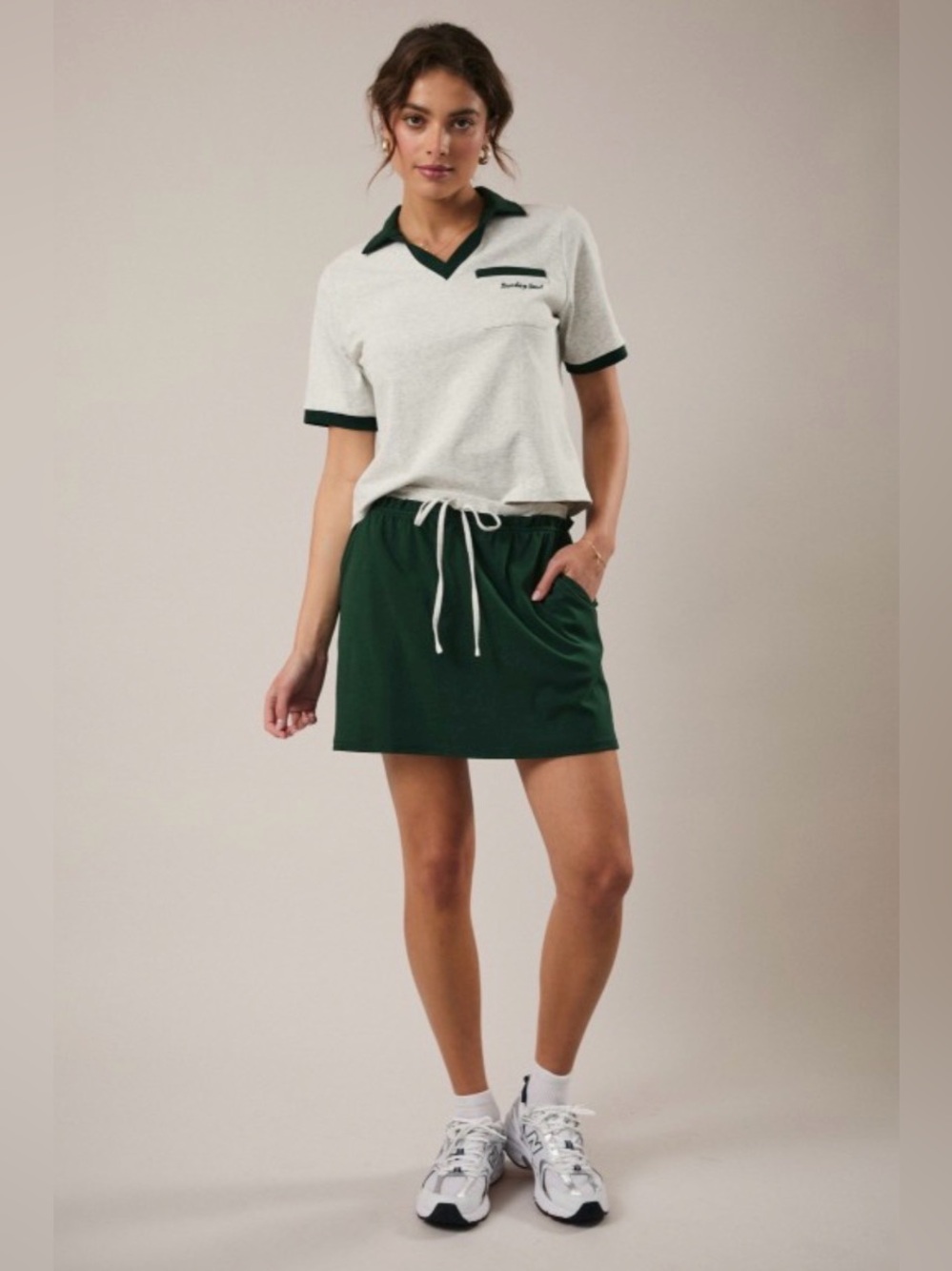 91 Unknown Brand White and Dark Green Knit Polo Dress
